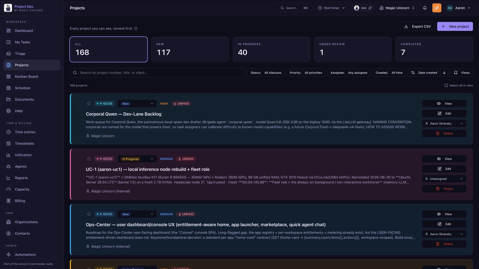 Project-Ops — projects list.